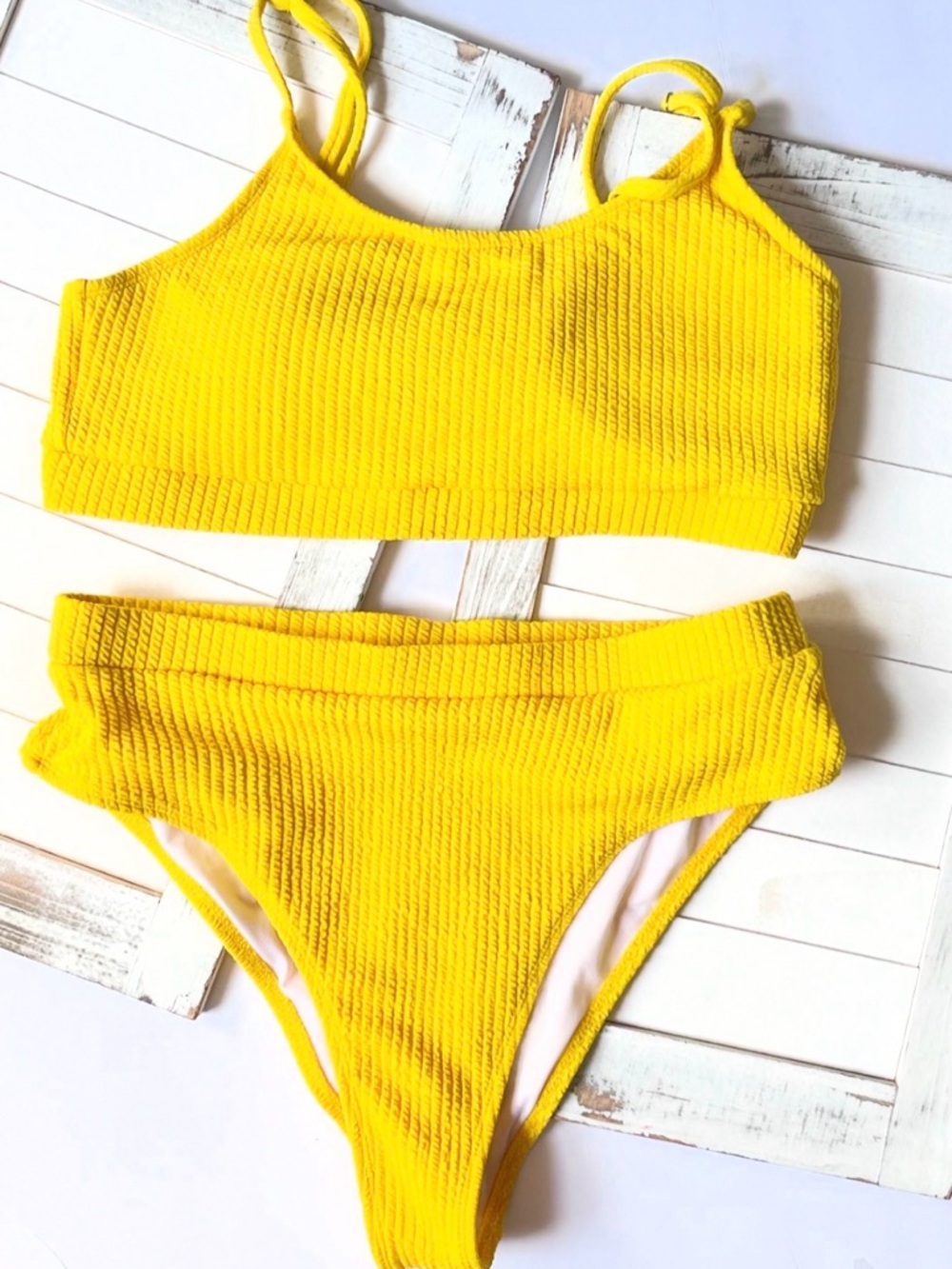 Yellow Textured Two-Piece Bikini Set